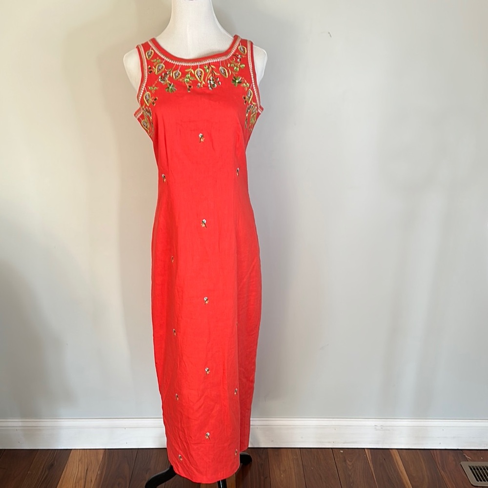 Studio C Linen / Linen + Rayon Orange and Embroidered Dress - Size 8
